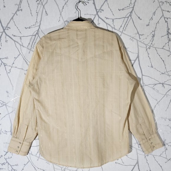Wrangler Yellow Metallic Gold Striped Pearl Snap Western Shirt - Picture 3 of 5